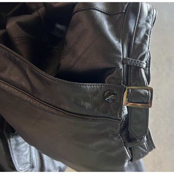 Vintage Reed Leather Black Motorcycle Plaid Lined Jacket Men’s Sz Large 48 - Picture 14 of 16